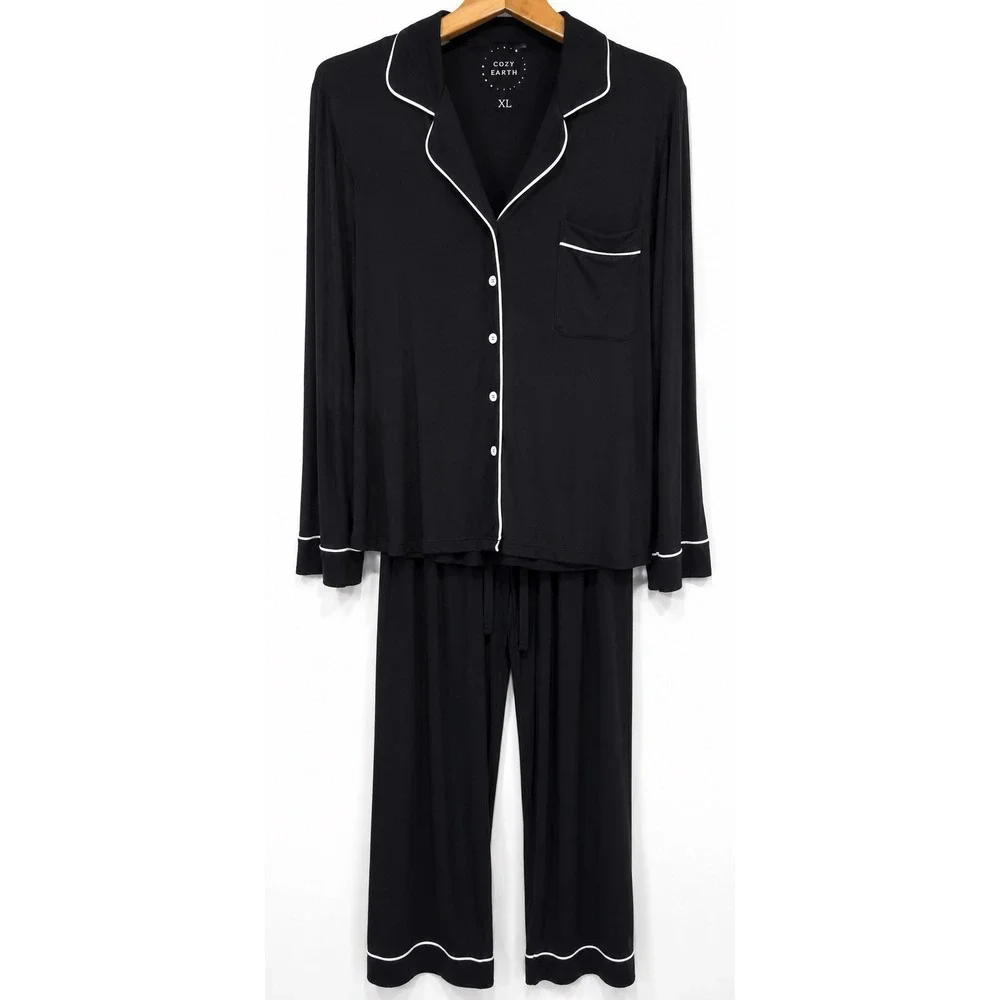 Cozy Earth Women's Extra Large Black Bamboo Pajama Set Quiet Luxury Lounge
